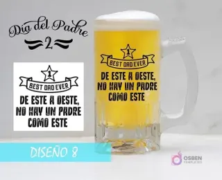 Plantilla para sublimar shoperos con diseño de estrella, cinta y texto 'BEST DAD EVER DE ESTE A OESTE, NO HAY UN PADRE COMO ESTE'. Mockup.