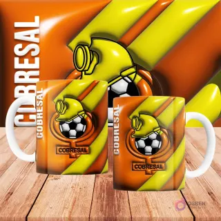 Plantilla diseño taza futbolera Chile 3D balón estadio