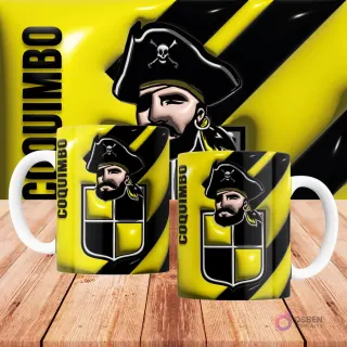 Mockup taza sublimada fútbol Chile 3D diseño retro