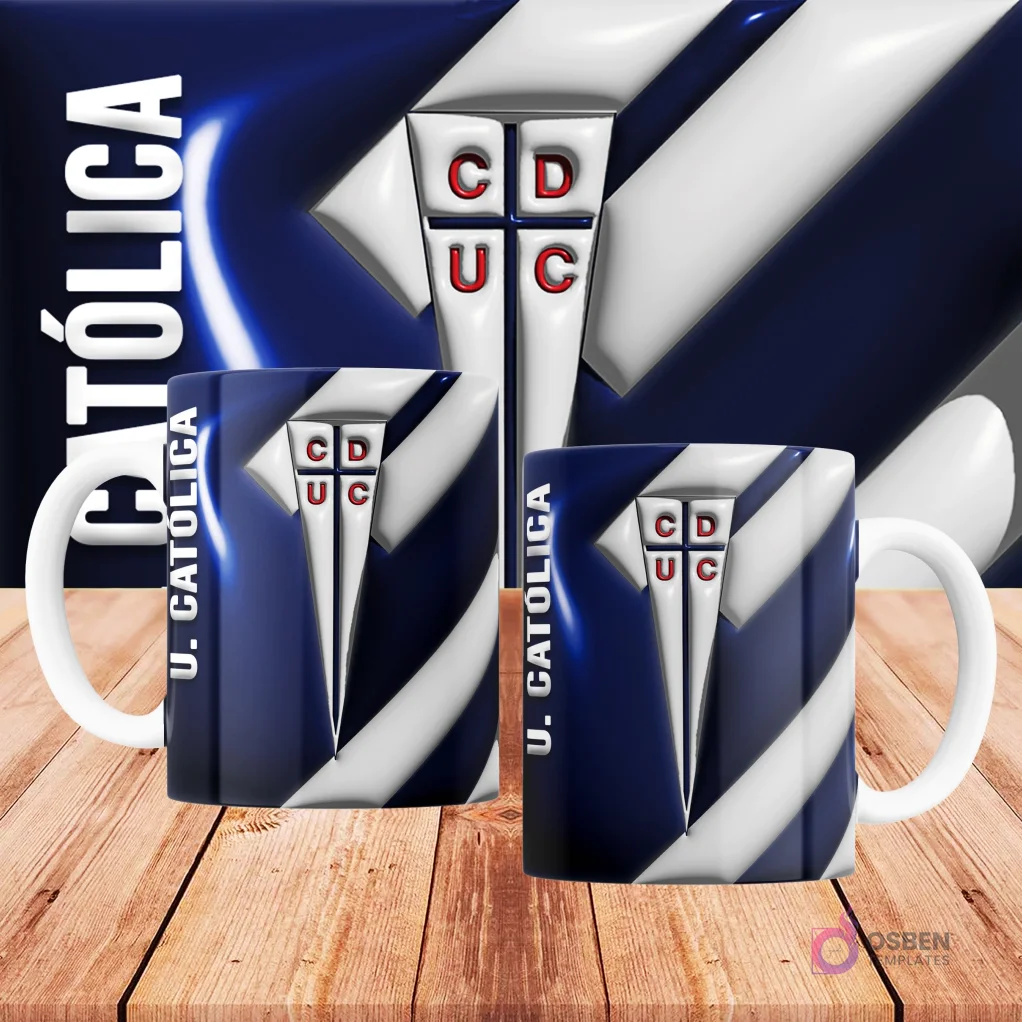 Taza sublimada fútbol Chile 3D con patrón geométrico