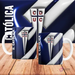 Taza sublimada fútbol Chile 3D con patrón geométrico