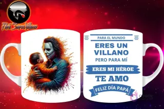 Taza de sublimación con el Joker de DC sosteniendo a un bebé, y mensaje 'Eres mi Héroe Papá'
