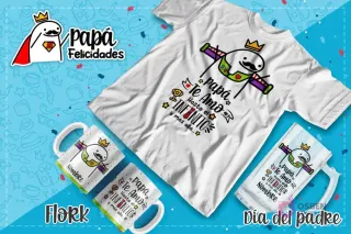 Plantilla Flork como Buzz Lightyear con el mensaje 'Papá, te amo hasta el infinito y más allá' para sublimar en polera, taza y jarra, sobre fondo azul.