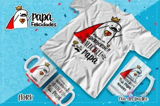 Plantilla Flork con capa de Superman y mensaje 'Tengo un superhéroe invencible y lo llamo... papá' para regalos sublimados del Día del Padre.