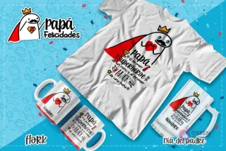 Plantilla Flork con capa roja y corazón, mensaje 'Papá, el primer superhéroe de un niño y el primer amor de una niña' para sublimación.