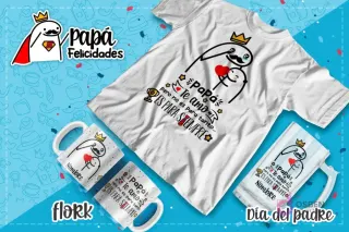 Plantilla Flork con bebé en brazos y corazón, mensaje 'Papá, te amo, pero no es para tanto... es para siempre' para sublimación.