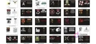 Tercer panel de muestra de vectores para Corel e Illustrator, incluyendo diseños de Metallica, Black Sabbath, Linkin Park y Megadeth, perfectos para merchandising musical.