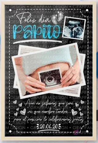 Plantilla editable PPT Día del Padre estilo pizarra con mensaje 'Feliz Día Papito' y fotos de ecografía, ideal para padres primerizos o futuros papás.