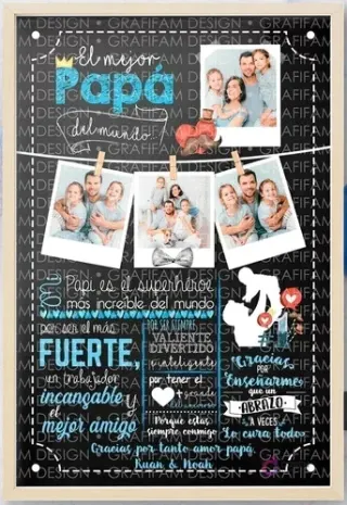 Plantilla editable PPT Día del Padre estilo pizarra con el mensaje 'El mejor Papá del mundo' y múltiples fotos familiares, con frases de cariño y gratitud.