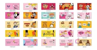 Mosaico de 20 diseños diferentes de plantillas de sublimación para tazas, incluyendo Stitch, Rugrats, Animaniacs, Garfield, Hey Arnold, Mi Bella Genio y Pantera Rosa