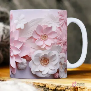 Variedad de flores de papel 3D en tonos rosa y blanco en un fondo suave, creando un efecto de relieve.