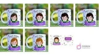 Collage de 6 tazas blancas con diseños de 'Aquí Toma La Mejor Educadora', mostrando variaciones de educadoras con diferentes tonos de cabello (castaño, oscuro, rubio, negro), sobre fondos verdes