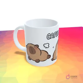 Taza blanca con dos capibaras, uno de ellos expulsando una pequeña nube de humo en un diseño humorístico.