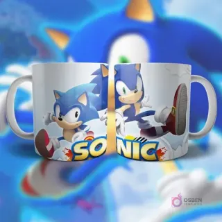Plantilla para taza de Sonic en diferentes poses de carrera, con el logo del personaje