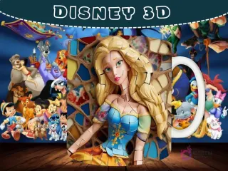 Taza sublimada con diseño 3D de Rapunzel de Enredados con cabello largo, efecto de mosaico.