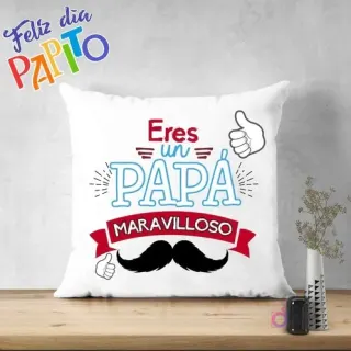 Cojín sublimado con diseño 'Eres un Papá Maravilloso', adornado con un gran bigote y pulgares hacia arriba, un diseño clásico y masculino para el Día del Padre.