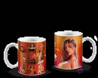 Tazas de cerámica con diseños de Karol G Tropicoqueta: collage y retrato vibrante de la artista