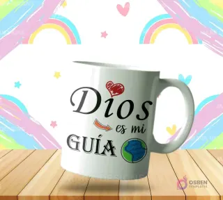 Taza sublimada con diseño cristiano 'Dios es mi Guía' y globo terráqueo