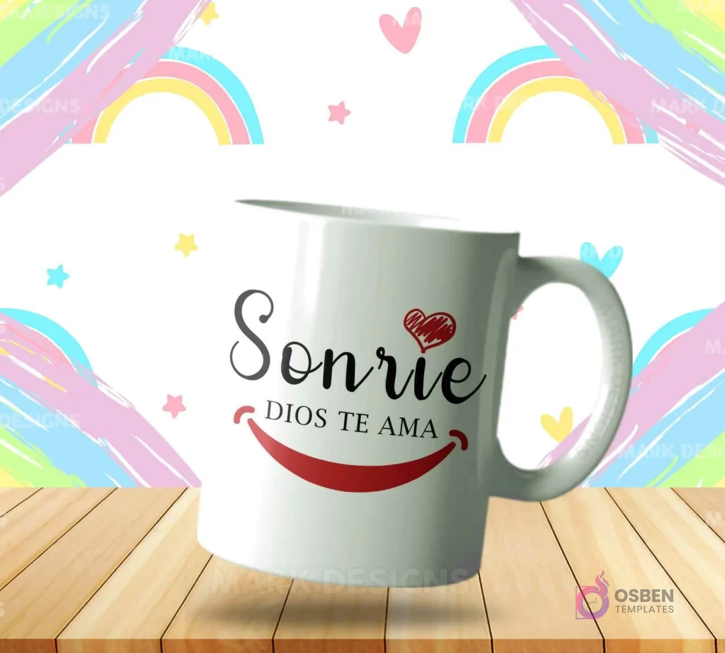 Taza sublimada con diseño cristiano 'Sonríe, Dios te Ama' y sonrisa