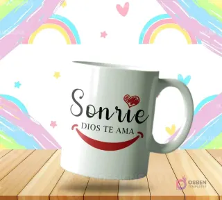 Taza sublimada con diseño cristiano 'Sonríe, Dios te Ama' y sonrisa