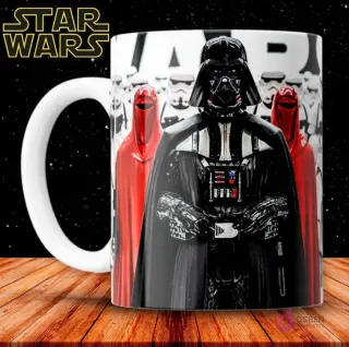 Taza de sublimación con Darth Vader, guardias rojos y stormtroopers, diseño impactante de la saga Star Wars.