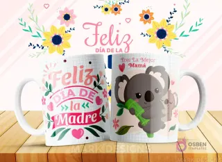 Taza sublimada con diseño 'Feliz Día de la Madre' y una koala madre con su cría, con la frase 'Eres La Mejor Mamá'