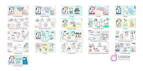 Vista en cuadrícula de los 21 diseños de Flork para sublimación, mostrando una variedad de memes con letras de canciones populares en un fondo blanco.