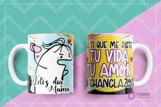 Taza con diseño Flork regañando con expresión enojada, y el texto A ti que me diste tu vida, tu amor y chanclazos
