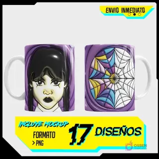 Taza sublimada con plantilla 3D de Wednesday Addams y telaraña morada
