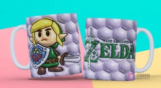 Taza sublimada con plantilla 3D de Link de The Legend of Zelda y patrón hexagonal