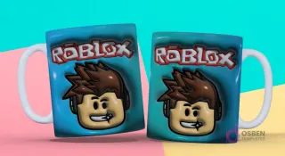 Taza sublimada con plantilla 3D de dos personajes de Roblox