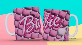 Taza sublimada con plantilla 3D de Barbie y patrón acolchado rosa
