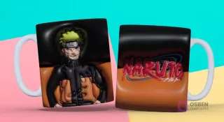 Taza 3D con diseño de Naruto Uzumaki en postura dinámica y logo "Naruto" con fondo oscuro y naranja
