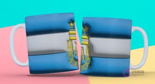 Taza 3D con diseño de la bandera de Argentina con el escudo AFA, franjas celestes y blancas