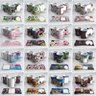 Amplia variedad de tazas sublimadas con personajes infantiles como LOL Surprise, Mickey, Minnie, Fortnite, Monster High, PJ Masks, Steven Universe, Soy Luna, y más, con sus respectivas plantillas.