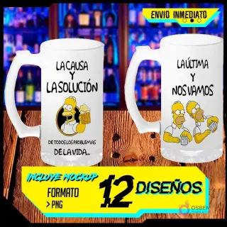 Pack de 12 plantillas PNG para sublimar shoperos del Día del Padre con diseños de Homer Simpson y frases divertidas de cerveza, incluye mockups y envío inmediato.