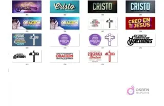 Mosaico de 15 diseños JPG para tazas cristianas, mostrando frases de fe, inspiración y simbología de cruces en varios estilos.