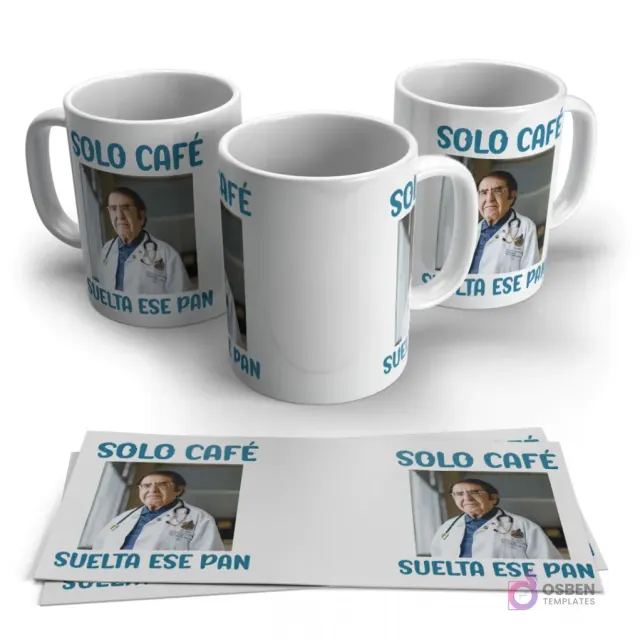 Tazas de café personalizadas con meme de Dr. Nowzaradan 'Solo Café, Suelta Ese Pan' en blanco brillante