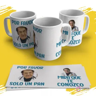 Diseños para tazas con el Dr. Nowzaradan y frases cómicas como 'Por favor, solo un pan' y 'Mira que te conozco'