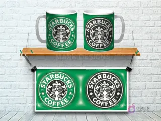 Taza sublimada con diseño 3D del logo de Starbucks Coffee en verde y blanco y negro