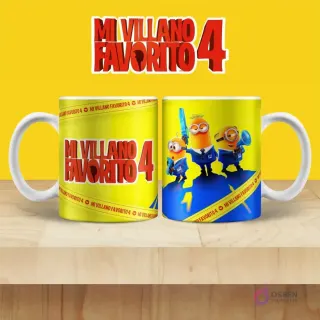 Taza de sublimación con tres Minions agentes de Mi Villano Favorito 4 sobre un globo terráqueo