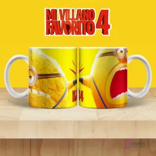 Taza de sublimación con dos Minions chocando y uno gritando de Mi Villano Favorito 4