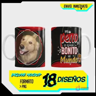Mug sublimado con foto de golden retriever y frase 'Mi perro es el más BONITO del Mundo'