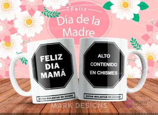 Par de tazas para sublimar con diseño gracioso del Día de la Madre: 'Alto contenido en chismes'