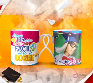 Dos tazas mockup de graduación, una con espacio para foto del graduado y otra con la frase 'Si puedes SOÑARLO puedes HACERLO'.