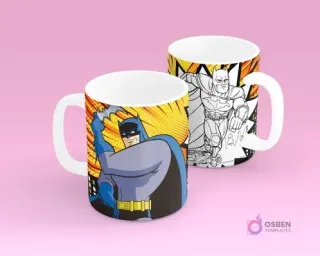Tazas sublimadas para niños con diseño de Batman a color y su versión para pintar, estilo cómic