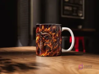 Taza sublimada con un diseño épico de Bowser furioso, rodeado de fuego y rocas ardientes, en un fondo de galaxia oscura.