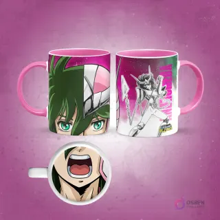 Taza sublimada de un Dementor de Harry Potter con capucha y boca de calavera magnificada en la base, fondo negro
