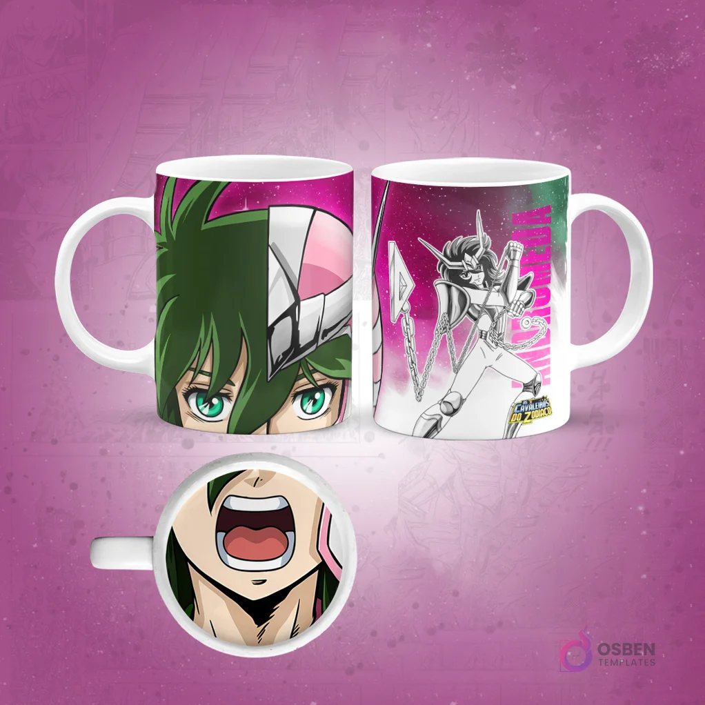 Taza sublimada de un Dementor de Harry Potter con capucha y boca de calavera magnificada en la base, fondo negro