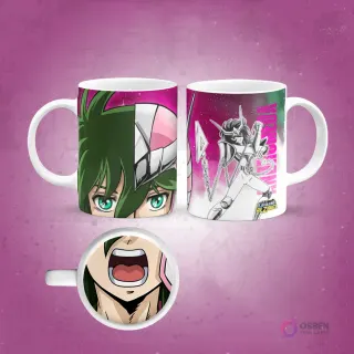 Taza sublimada de un Dementor de Harry Potter con capucha y boca de calavera magnificada en la base, fondo negro